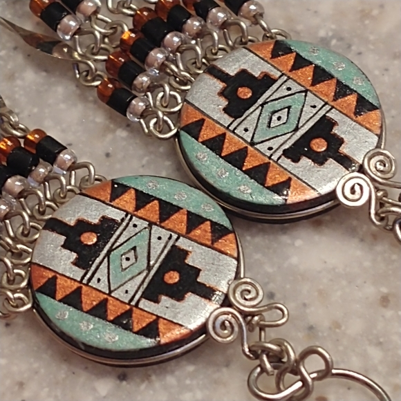 Handmade Sterling silver Santa Fe style earrings - Picture 2 of 2